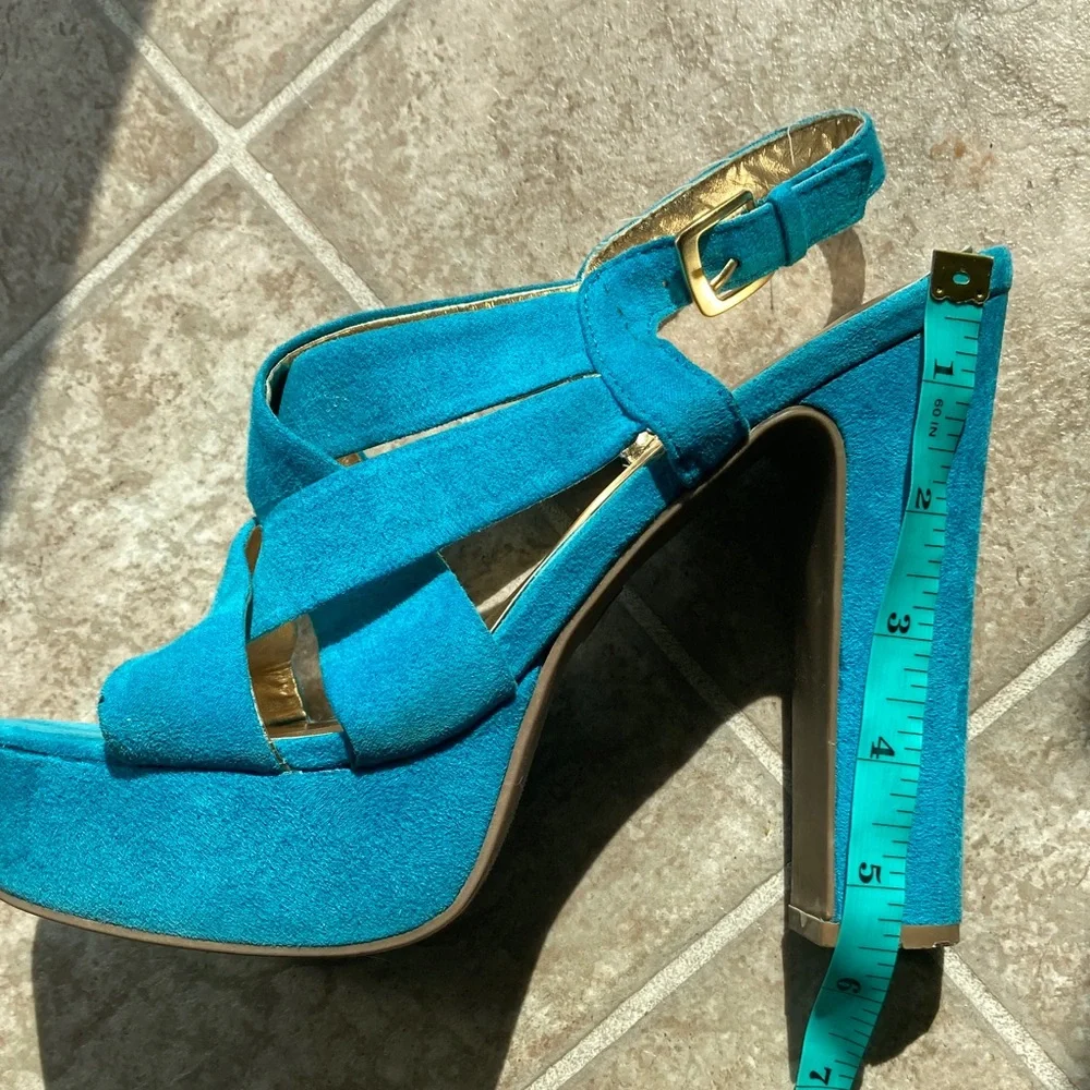 Mossino Turquoise Suede Platform Sandals Heels Size 8 - Picture 14 of 16